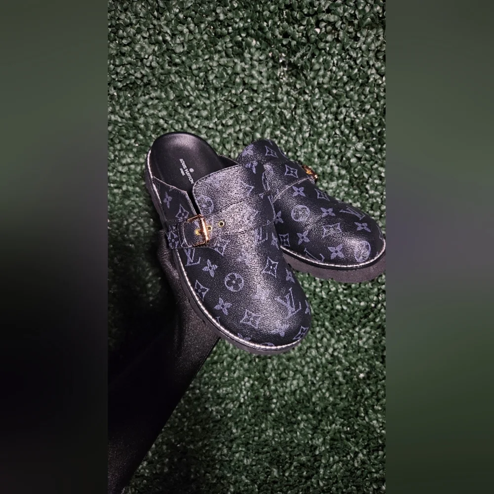 Louis Vuitton Black and Gold Loafers